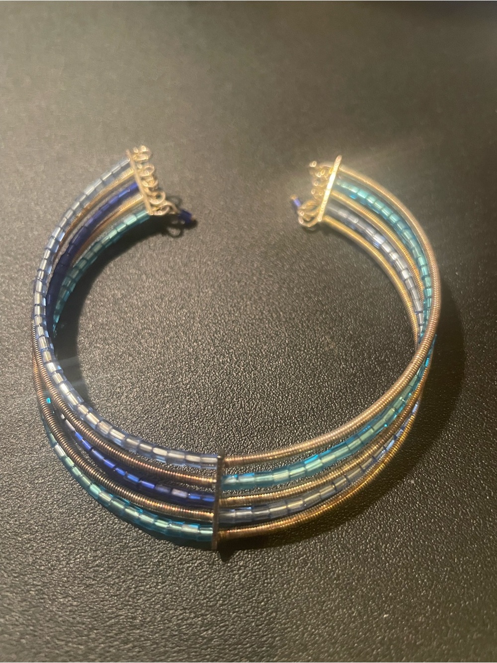 Multi-Strand Blue Bead Cuff Bracelet - Women Jewelry